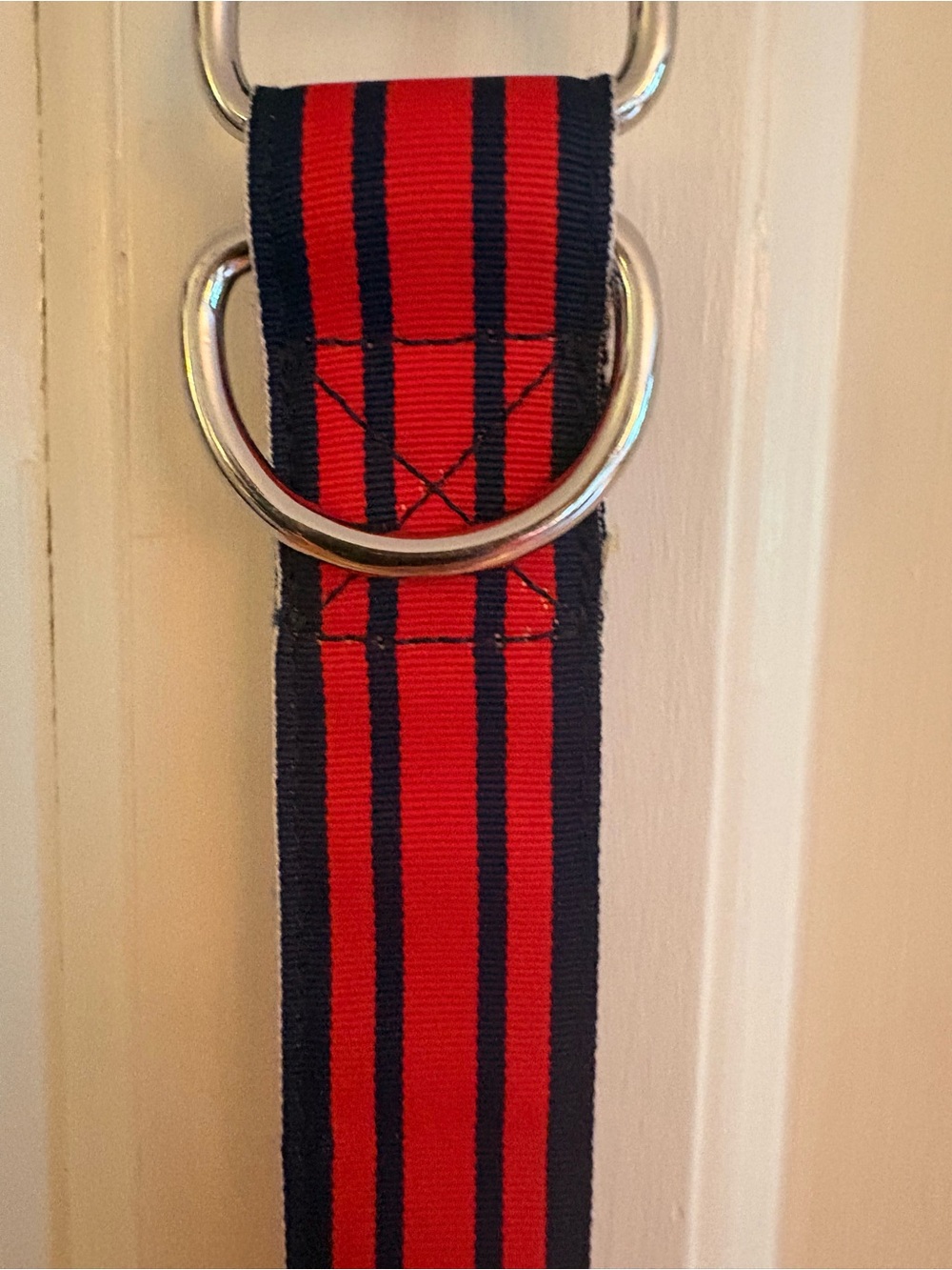 J.Crew Men's Striped Grosgrain Ribbon D-Ring Belt Navy & Red NWOT